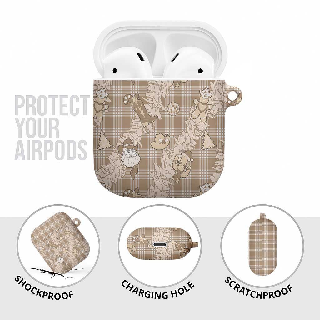 Khaki Palaka Hawaii Cowboy Christmas AirPods Case Paniolo Mix Maile Lei - Polynesian Pride