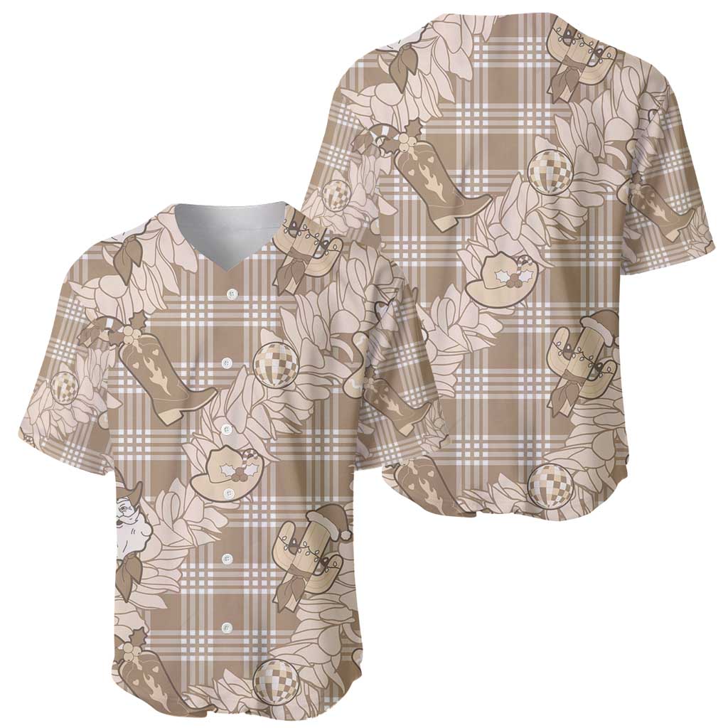 Khaki Palaka Hawaii Cowboy Christmas Baseball Jersey Paniolo Mix Maile Lei - Polynesian Pride