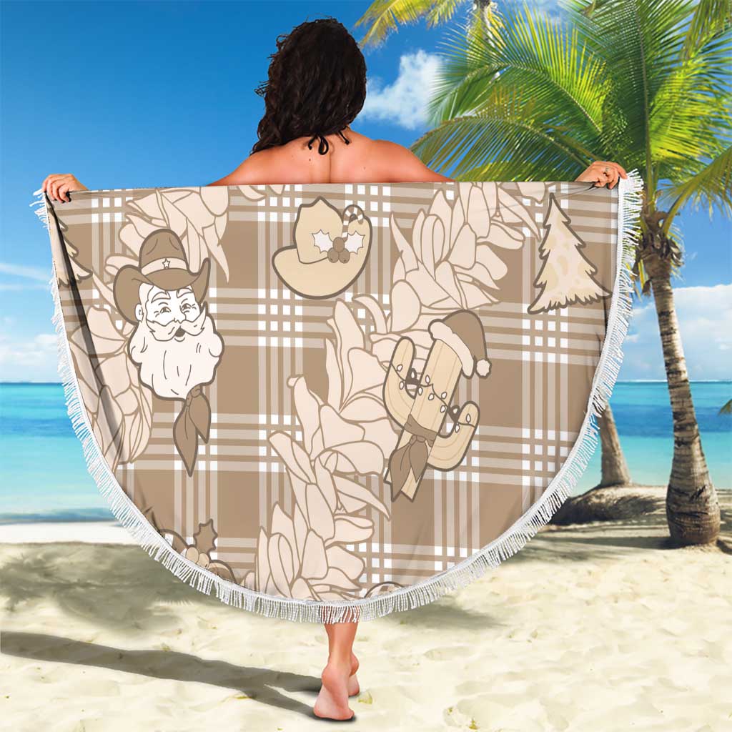 Khaki Palaka Hawaii Cowboy Christmas Beach Blanket Paniolo Mix Maile Lei - Polynesian Pride