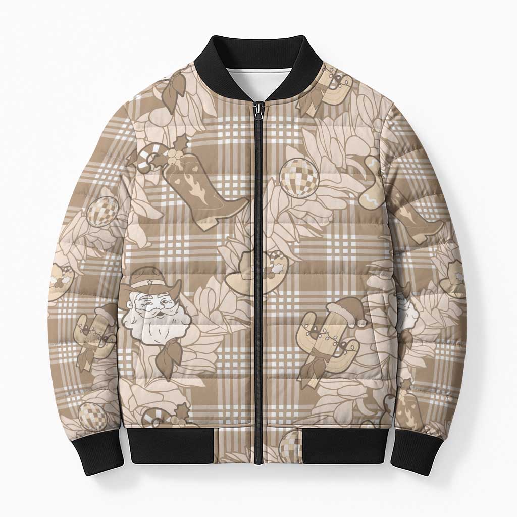 Khaki Palaka Hawaii Cowboy Christmas Bomber Puffer Jacket Paniolo Mix Maile Lei - Polynesian Pride