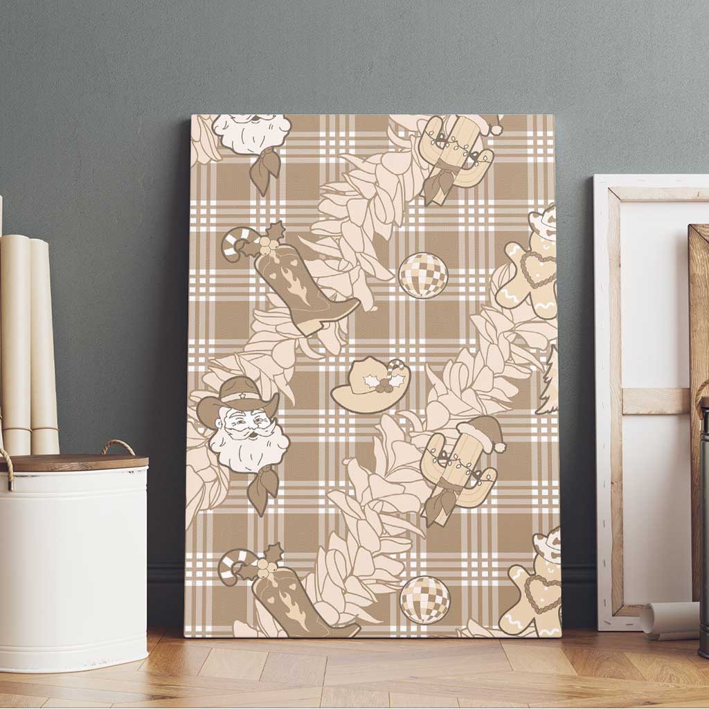 Khaki Palaka Hawaii Cowboy Christmas Canvas Wall Art Paniolo Mix Maile Lei - Polynesian Pride