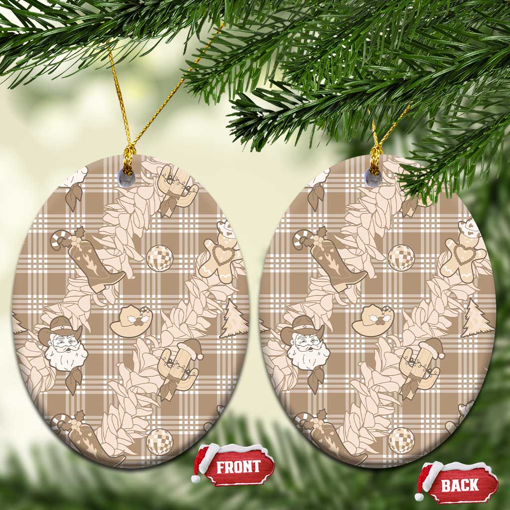 Khaki Palaka Hawaii Cowboy Christmas Ceramic Ornament Paniolo Mix Maile Lei - Polynesian Pride