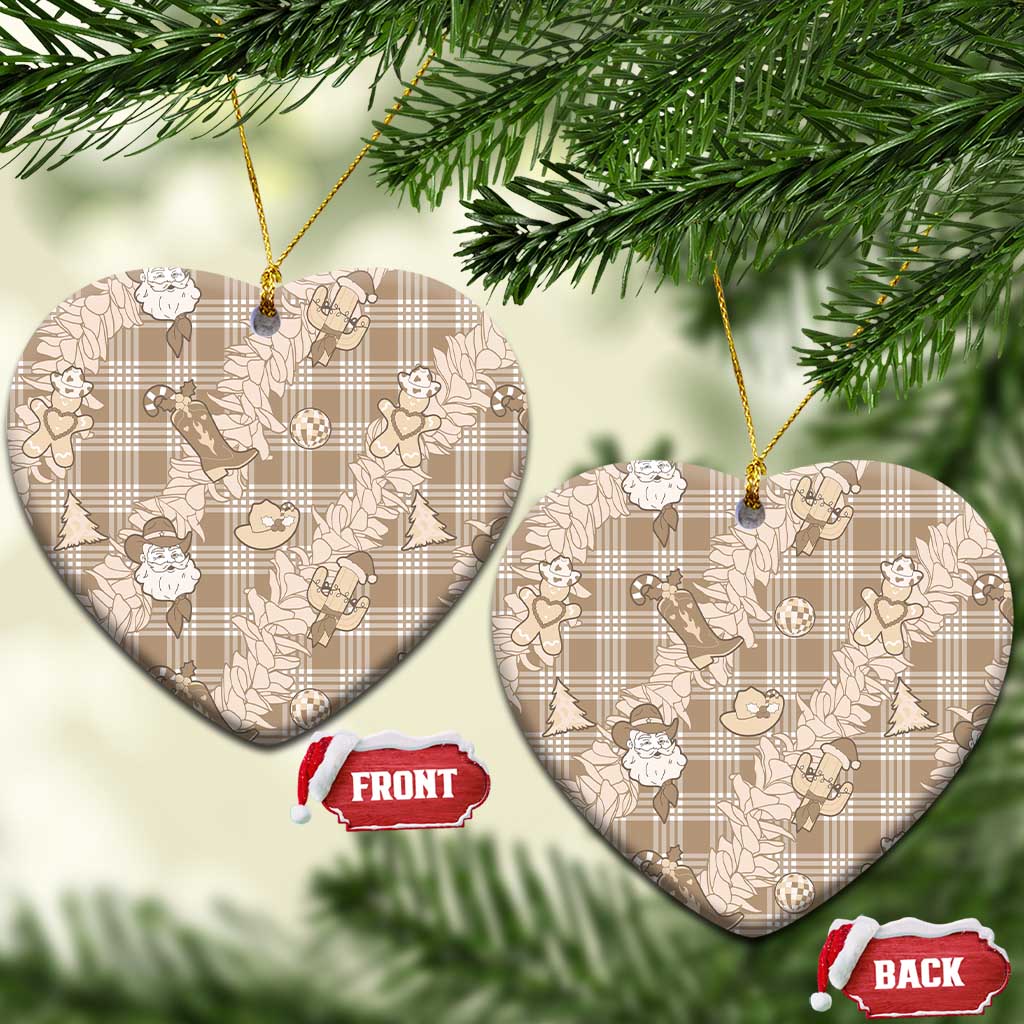 Khaki Palaka Hawaii Cowboy Christmas Ceramic Ornament Paniolo Mix Maile Lei - Polynesian Pride