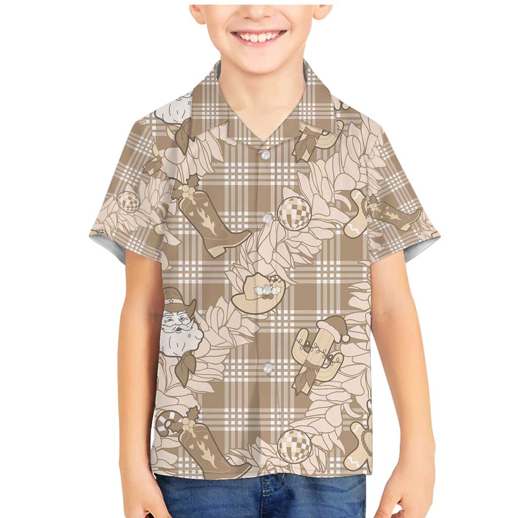 Khaki Palaka Hawaii Cowboy Christmas Family Matching Mermaid Dress and Hawaiian Shirt Paniolo Mix Maile Lei - Polynesian Pride