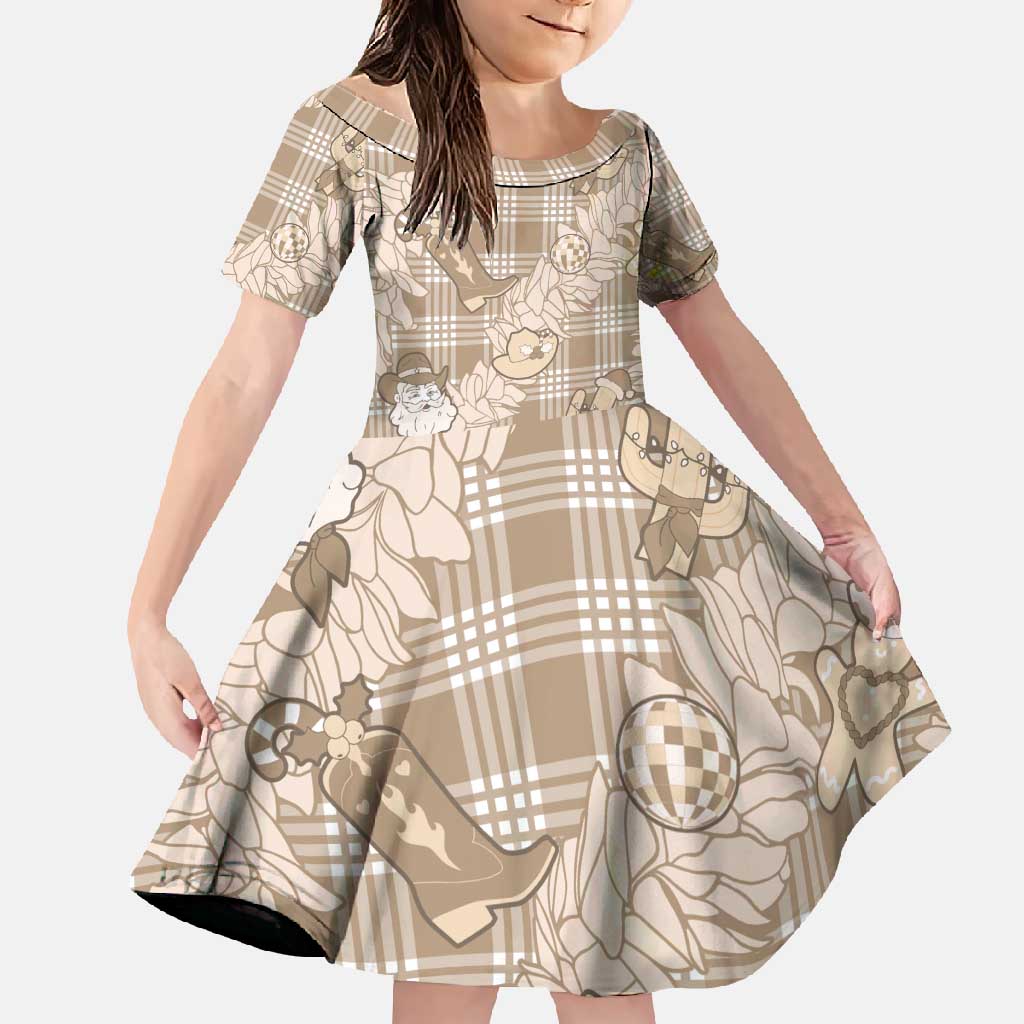 Khaki Palaka Hawaii Cowboy Christmas Family Matching Tank Maxi Dress and Hawaiian Shirt Paniolo Mix Maile Lei - Polynesian Pride