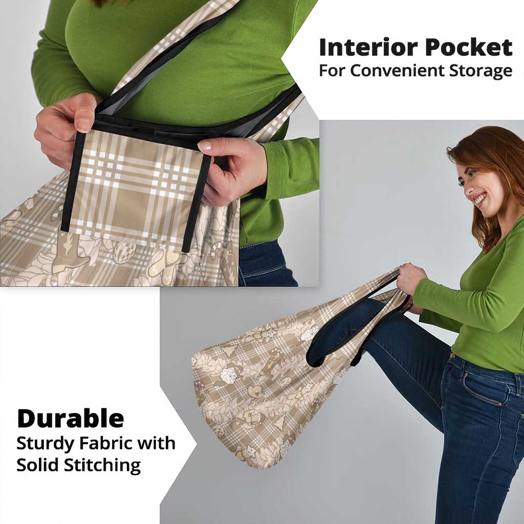 Khaki Palaka Hawaii Cowboy Christmas Grocery Bag Paniolo Mix Maile Lei - Polynesian Pride