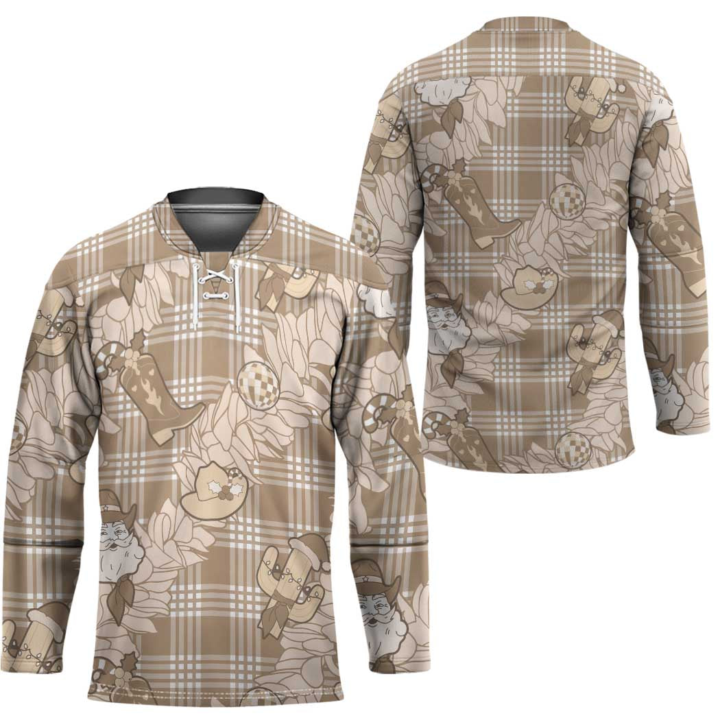 Khaki Palaka Hawaii Cowboy Christmas Hockey Jersey Paniolo Mix Maile Lei - Polynesian Pride