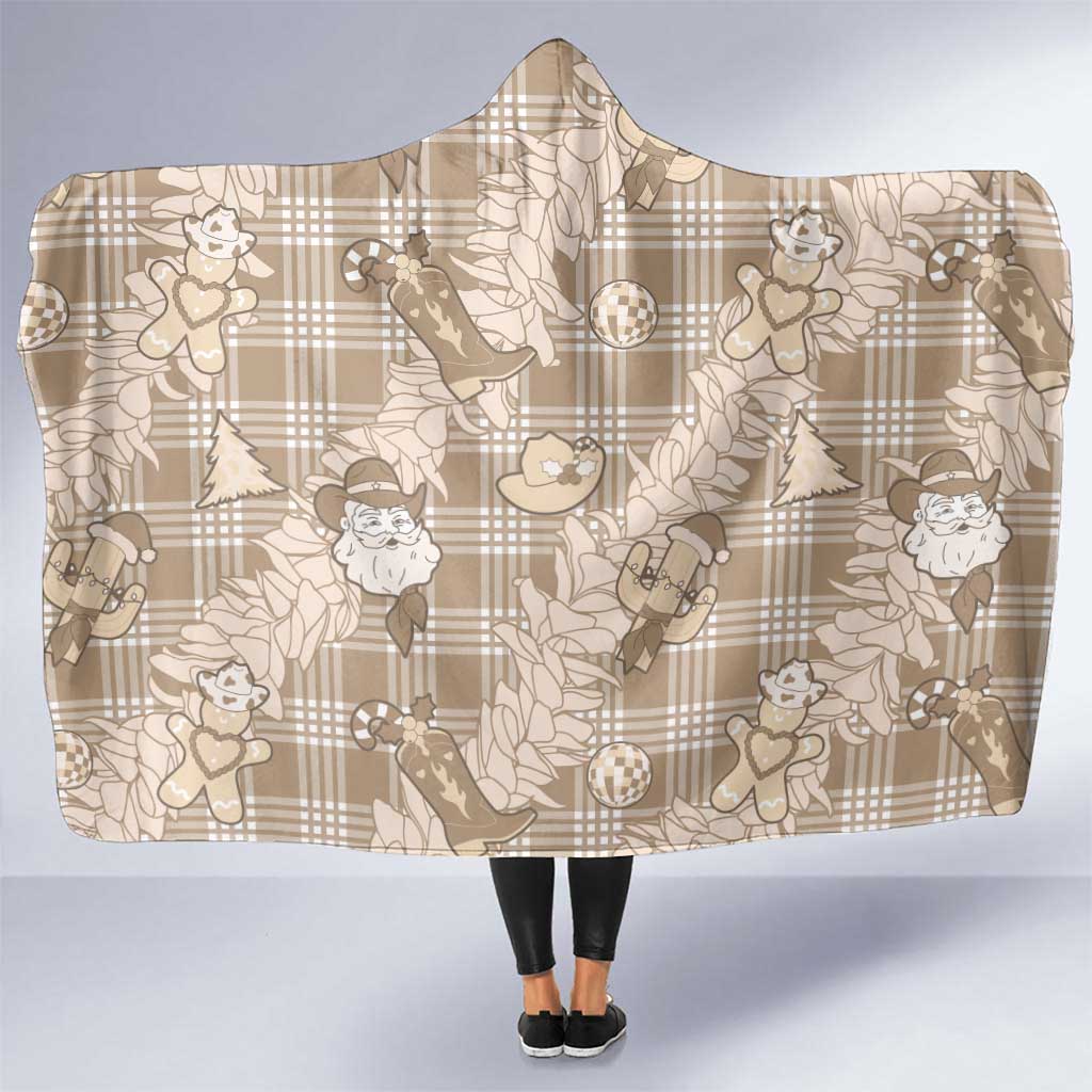Khaki Palaka Hawaii Cowboy Christmas Hooded Blanket Paniolo Mix Maile Lei - Polynesian Pride