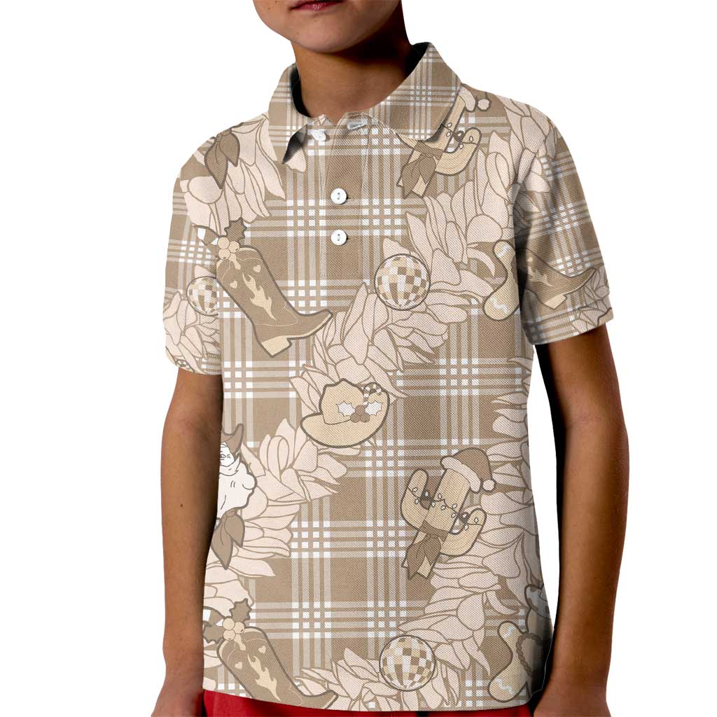 Khaki Palaka Hawaii Cowboy Christmas Kid Polo Shirt Paniolo Mix Maile Lei - Polynesian Pride
