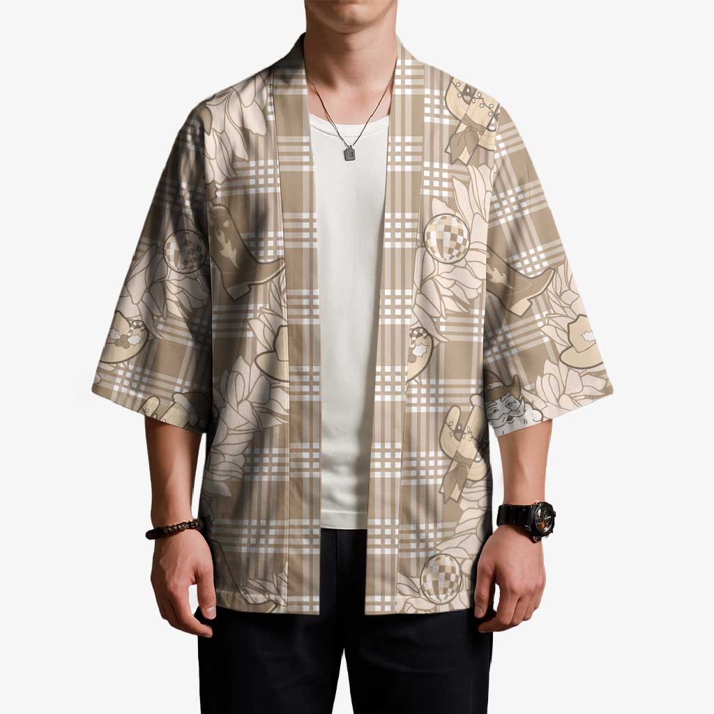 Khaki Palaka Hawaii Cowboy Christmas Kimono Paniolo Mix Maile Lei - Polynesian Pride