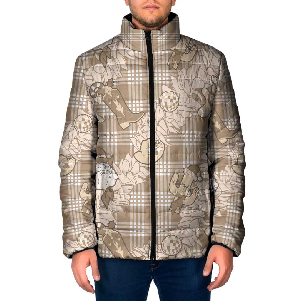 Khaki Palaka Hawaii Cowboy Christmas Padded Jacket Paniolo Mix Maile Lei - Polynesian Pride