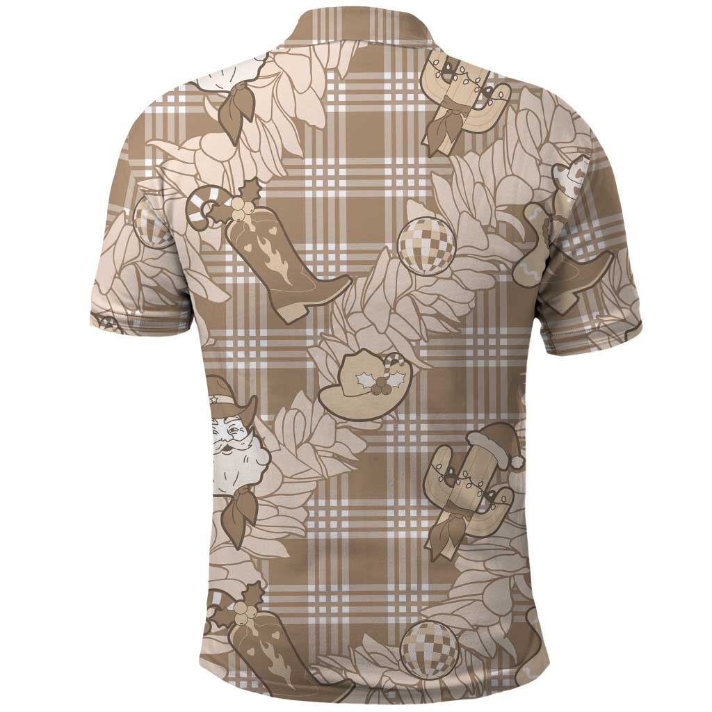 Khaki Palaka Hawaii Cowboy Christmas Polo Shirt Paniolo Mix Maile Lei - Polynesian Pride