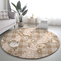 Khaki Palaka Hawaii Cowboy Christmas Round Carpet Paniolo Mix Maile Lei - Polynesian Pride