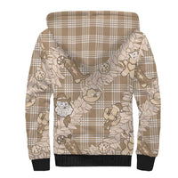 Khaki Palaka Hawaii Cowboy Christmas Sherpa Hoodie Paniolo Mix Maile Lei - Polynesian Pride