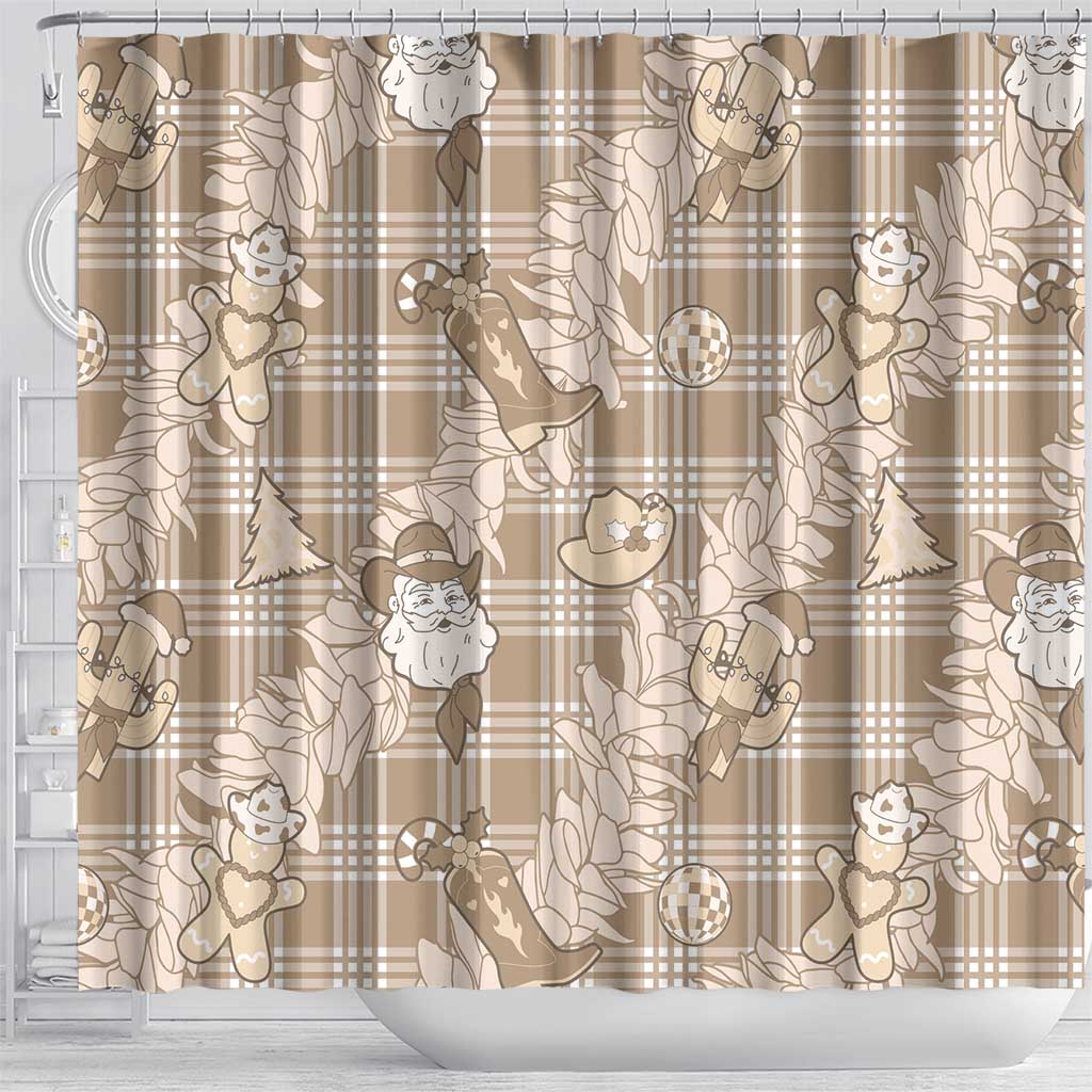 Khaki Palaka Hawaii Cowboy Christmas Shower Curtain Paniolo Mix Maile Lei - Polynesian Pride