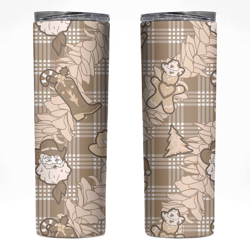 Khaki Palaka Hawaii Cowboy Christmas Skinny Tumbler Paniolo Mix Maile Lei - Polynesian Pride