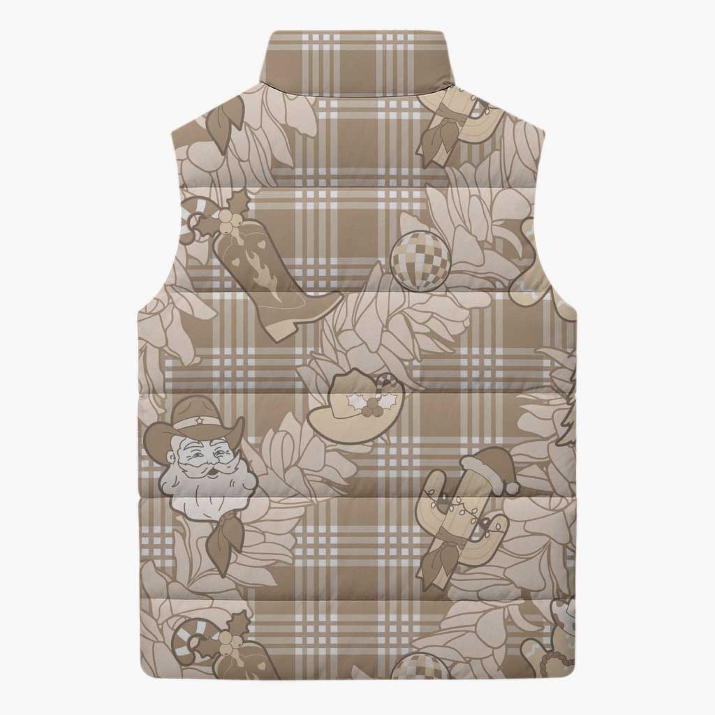 Khaki Palaka Hawaii Cowboy Christmas Sleeveless Puffer Jacket Paniolo Mix Maile Lei - Polynesian Pride
