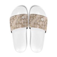 Khaki Palaka Hawaii Cowboy Christmas Slide Sandals Paniolo Mix Maile Lei - Polynesian Pride