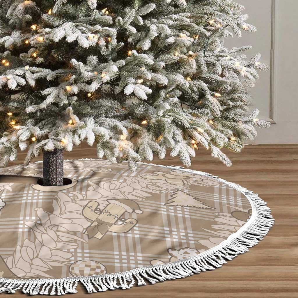 Khaki Palaka Hawaii Cowboy Christmas Tree Skirt Paniolo Mix Maile Lei - Polynesian Pride
