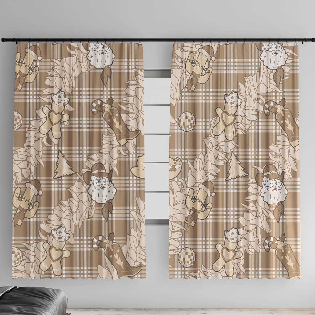 Khaki Palaka Hawaii Cowboy Christmas Window Curtain Paniolo Mix Maile Lei - Polynesian Pride