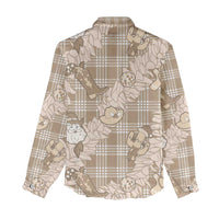 Khaki Palaka Hawaii Cowboy Christmas Women Casual Shirt Paniolo Mix Maile Lei - Polynesian Pride