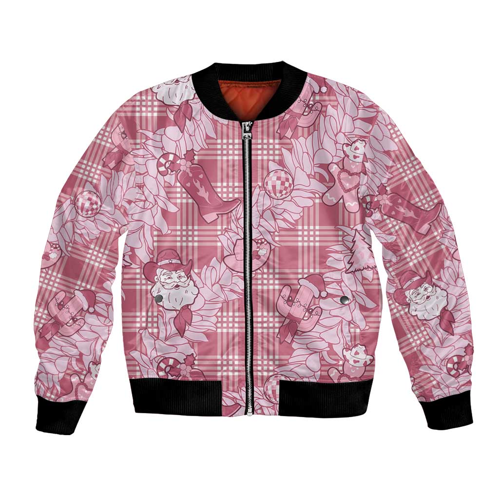 Pink Palaka Hawaii Cowboy Christmas Bomber Jacket Paniolo Mix Maile Lei - Polynesian Pride
