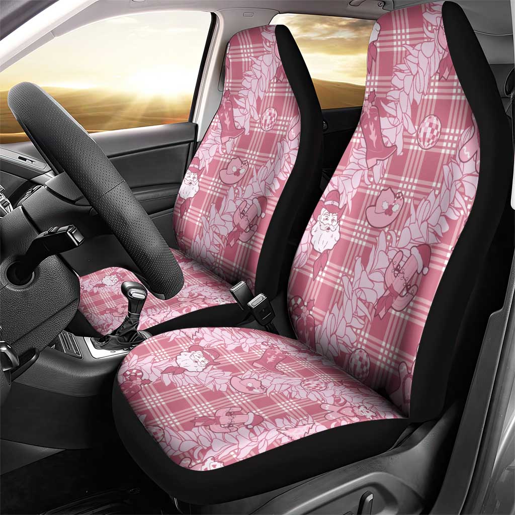 Pink Palaka Hawaii Cowboy Christmas Car Seat Cover Paniolo Mix Maile Lei - Polynesian Pride