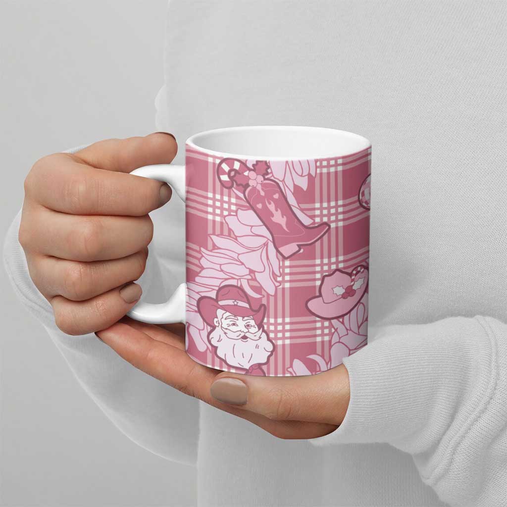 Pink Palaka Hawaii Cowboy Christmas Ceramic Mug Paniolo Mix Maile Lei - Polynesian Pride