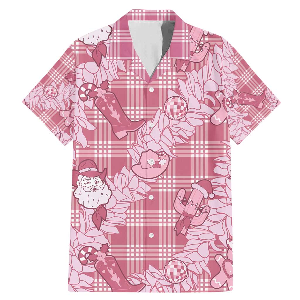 Pink Palaka Hawaii Cowboy Christmas Family Matching Mermaid Dress and Hawaiian Shirt Paniolo Mix Maile Lei - Polynesian Pride