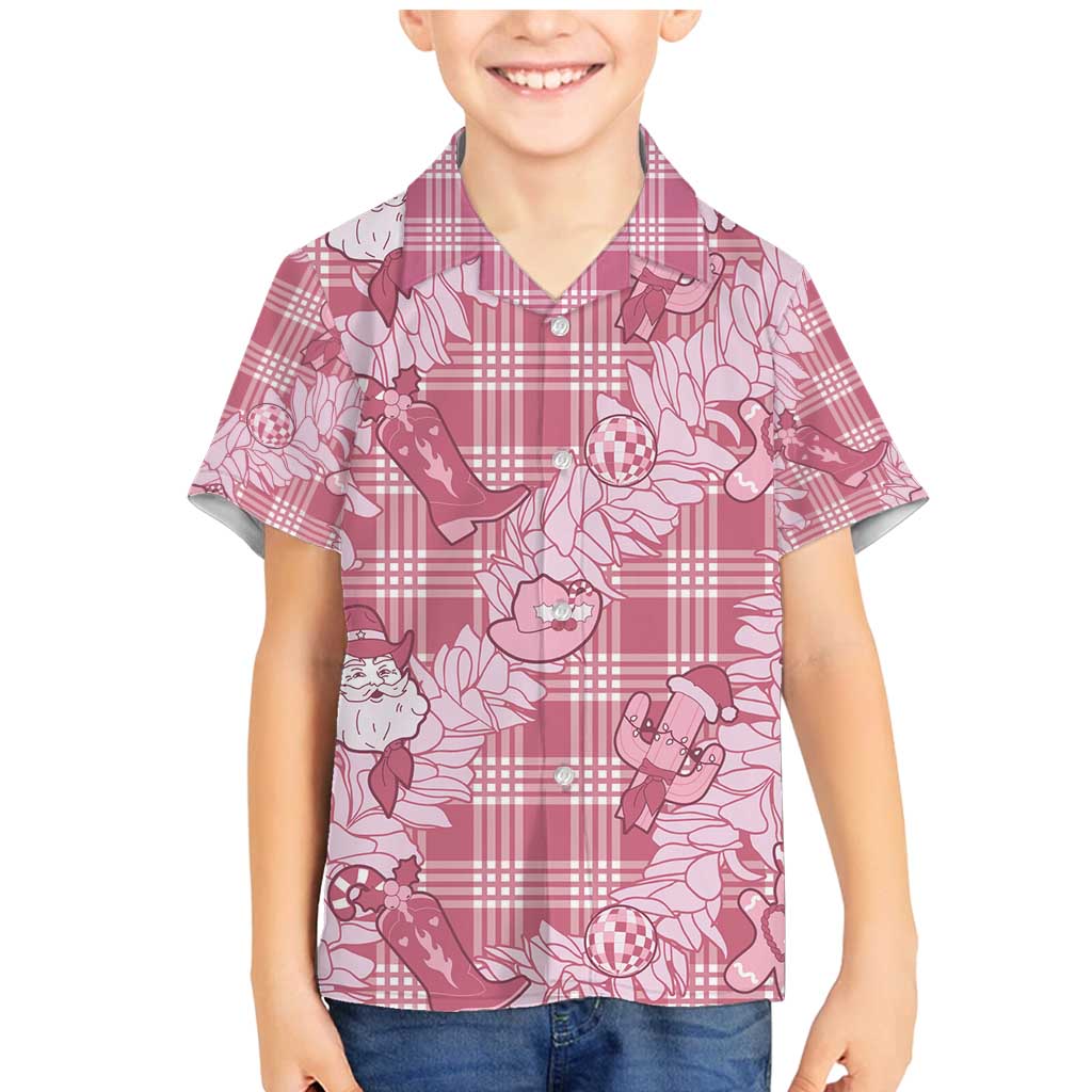 Pink Palaka Hawaii Cowboy Christmas Family Matching Mermaid Dress and Hawaiian Shirt Paniolo Mix Maile Lei - Polynesian Pride