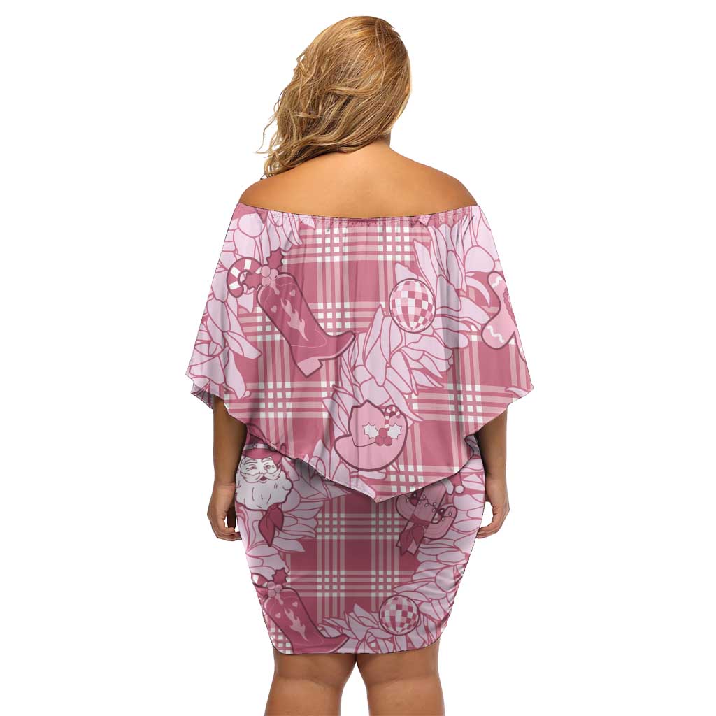 Pink Palaka Hawaii Cowboy Christmas Family Matching Off Shoulder Short Dress and Hawaiian Shirt Paniolo Mix Maile Lei - Polynesian Pride