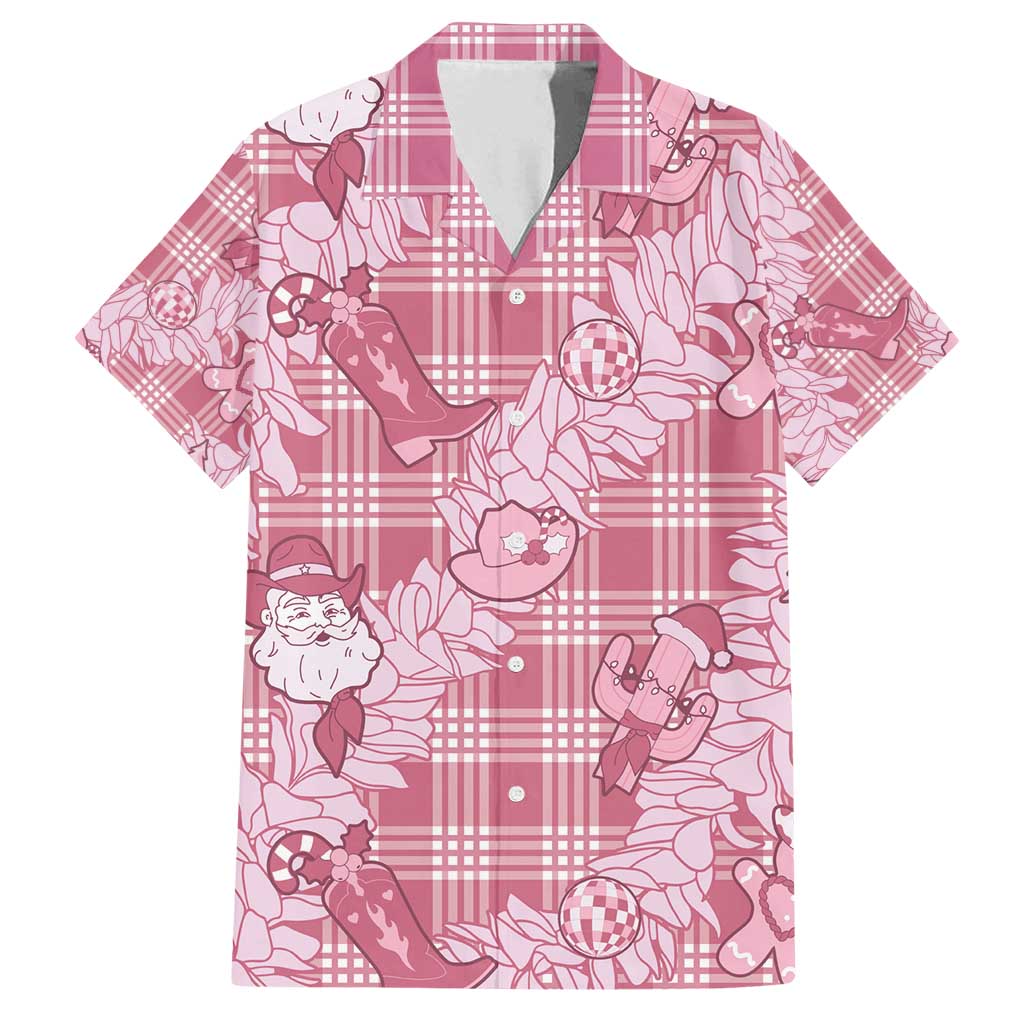 Pink Palaka Hawaii Cowboy Christmas Family Matching Puletasi and Hawaiian Shirt Paniolo Mix Maile Lei - Polynesian Pride
