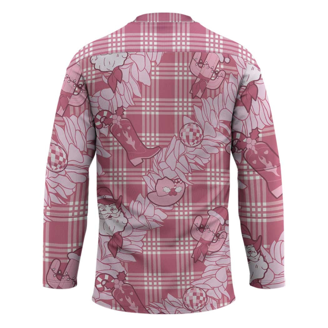 Pink Palaka Hawaii Cowboy Christmas Hockey Jersey Paniolo Mix Maile Lei - Polynesian Pride