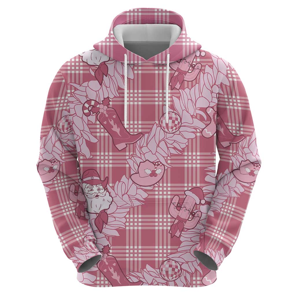Pink Palaka Hawaii Cowboy Christmas Hoodie Paniolo Mix Maile Lei - Polynesian Pride