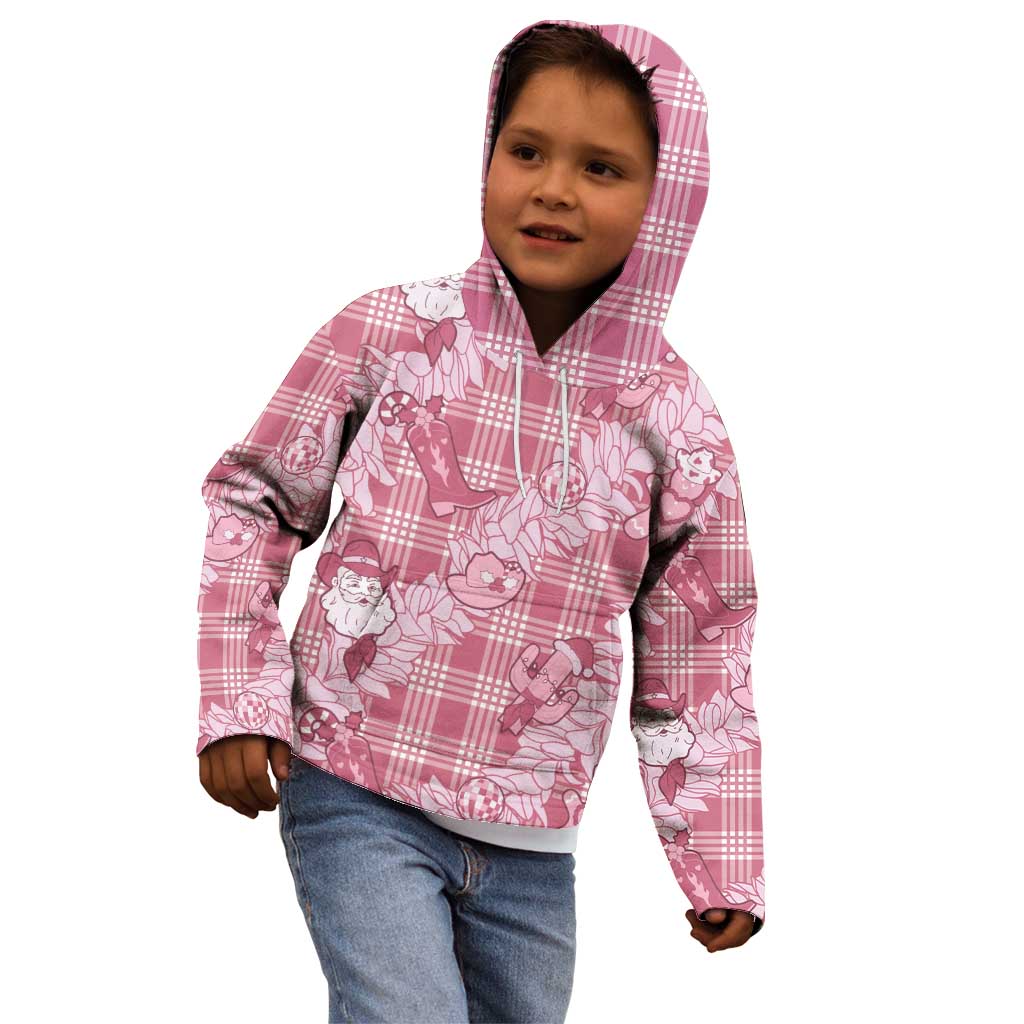 Pink Palaka Hawaii Cowboy Christmas Kid Hoodie Paniolo Mix Maile Lei - Polynesian Pride