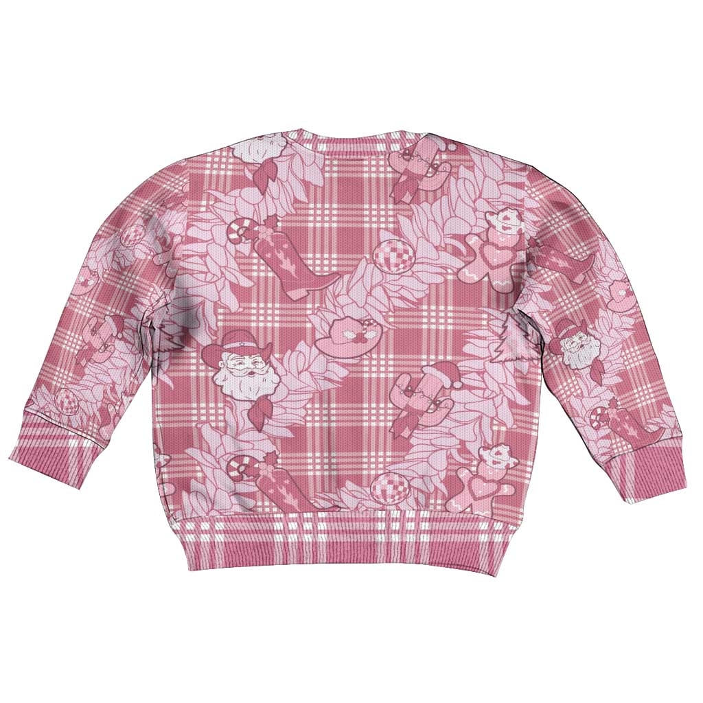 Pink Palaka Hawaii Cowboy Christmas Kid Ugly Christmas Sweater Paniolo Mix Maile Lei - Polynesian Pride