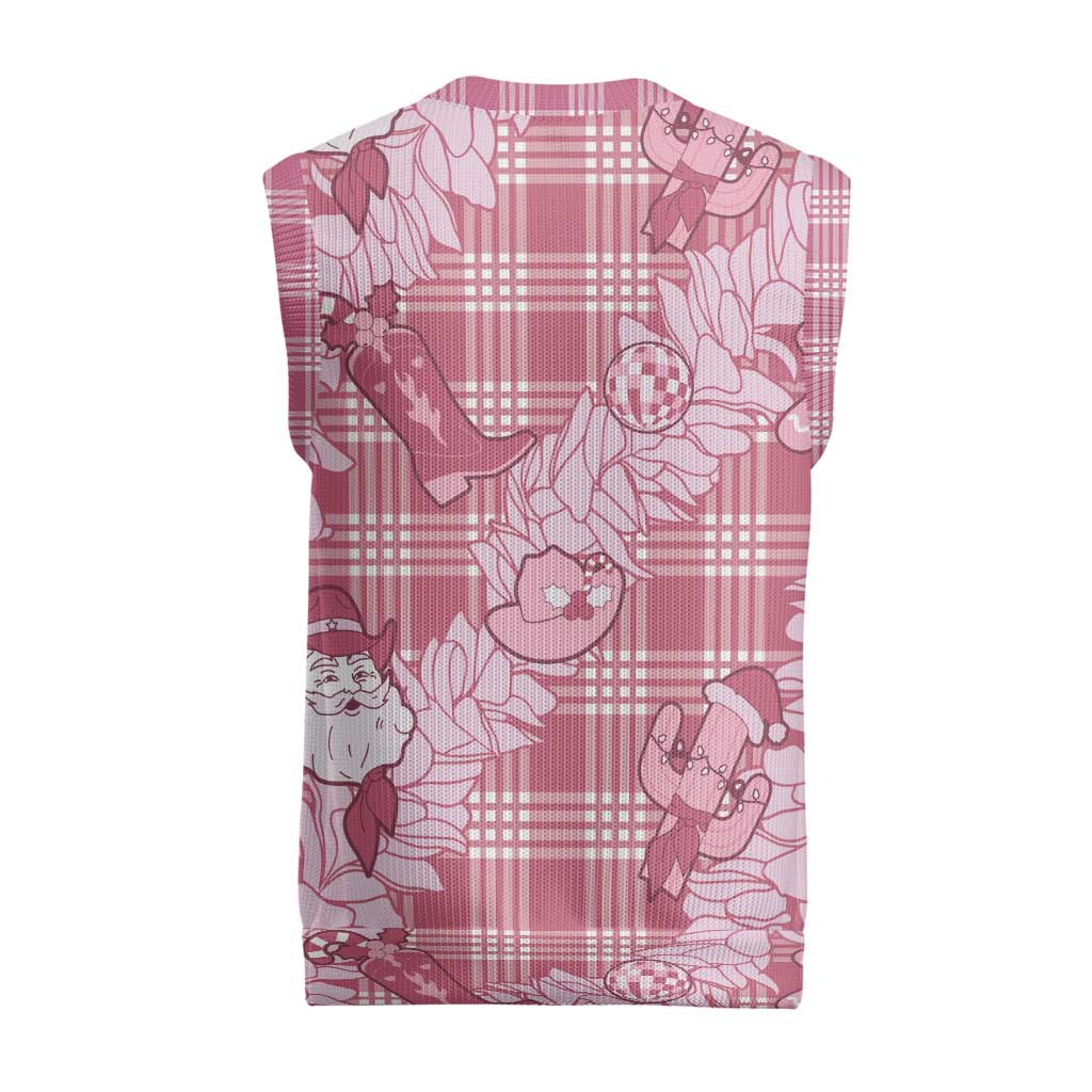 Pink Palaka Hawaii Cowboy Christmas Knitted V-Neck Vest Paniolo Mix Maile Lei - Polynesian Pride