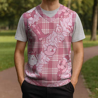 Pink Palaka Hawaii Cowboy Christmas Knitted V-Neck Vest Paniolo Mix Maile Lei - Polynesian Pride