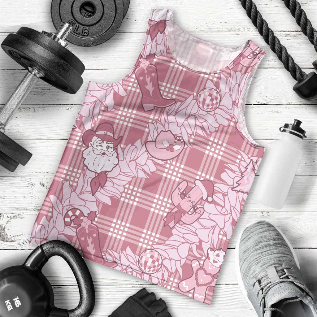Pink Palaka Hawaii Cowboy Christmas Men Tank Top Paniolo Mix Maile Lei - Polynesian Pride