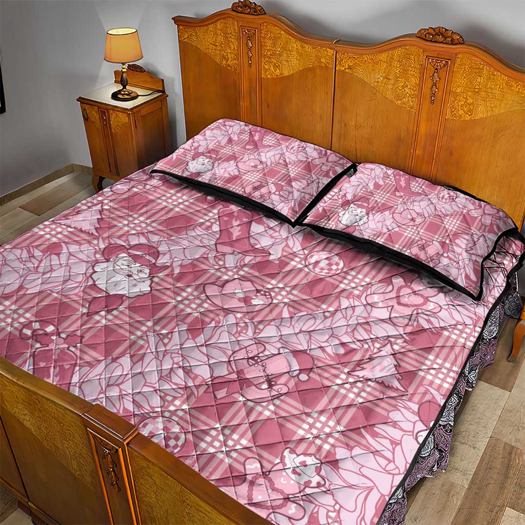 Pink Palaka Hawaii Cowboy Christmas Quilt Bed Set Paniolo Mix Maile Lei - Polynesian Pride