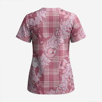 Pink Palaka Hawaii Cowboy Christmas Scrub Top Paniolo Mix Maile Lei - Polynesian Pride