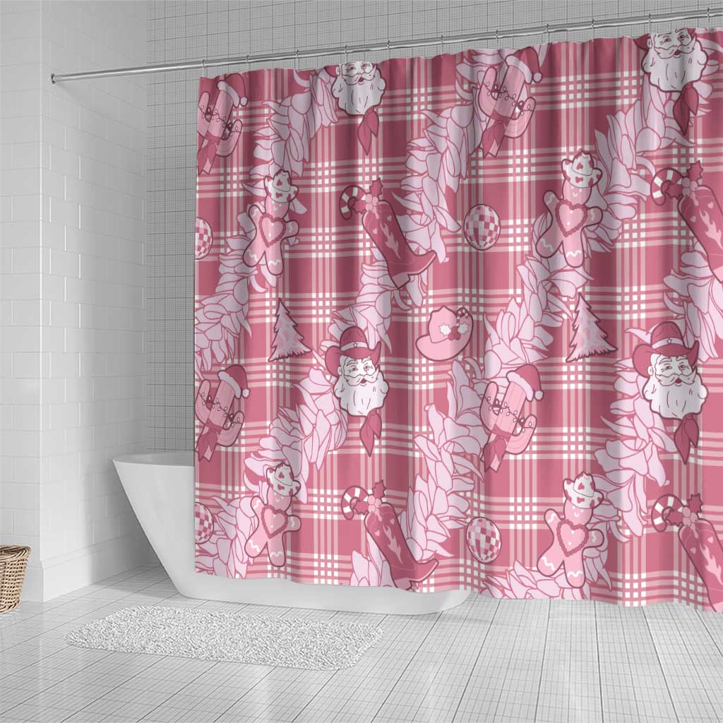Pink Palaka Hawaii Cowboy Christmas Shower Curtain Paniolo Mix Maile Lei - Polynesian Pride