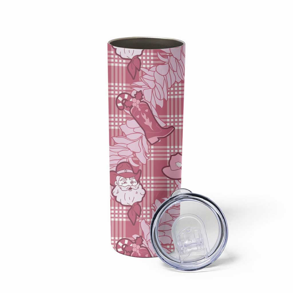 Pink Palaka Hawaii Cowboy Christmas Skinny Tumbler Paniolo Mix Maile Lei - Polynesian Pride