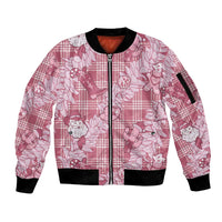 Pink Palaka Hawaii Cowboy Christmas Sleeve Zip Bomber Jacket Paniolo Mix Maile Lei - Polynesian Pride