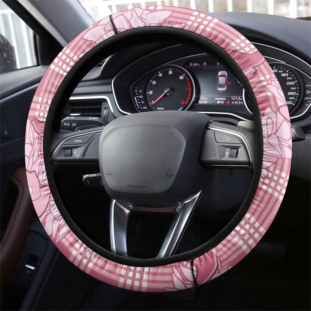 Pink Palaka Hawaii Cowboy Christmas Steering Wheel Cover Paniolo Mix Maile Lei - Polynesian Pride