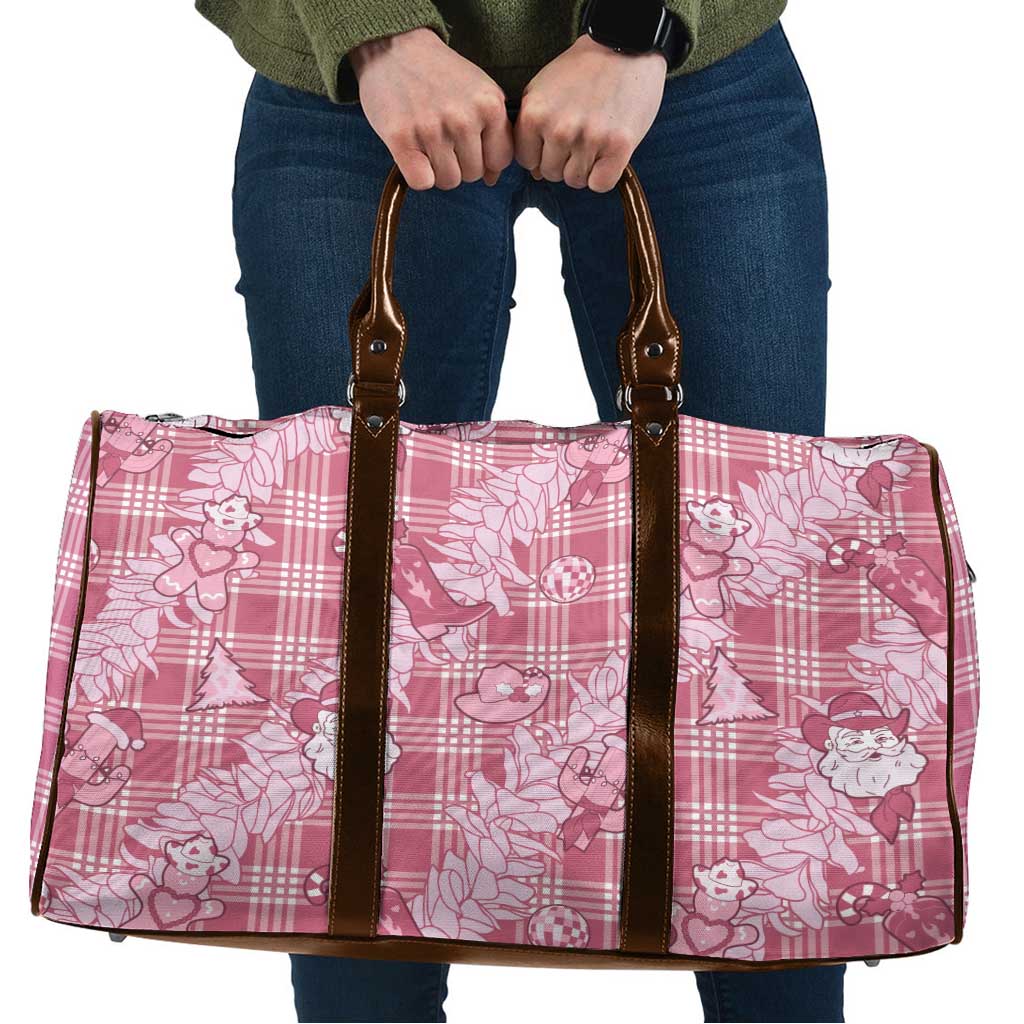 Pink Palaka Hawaii Cowboy Christmas Travel Bag Paniolo Mix Maile Lei - Polynesian Pride