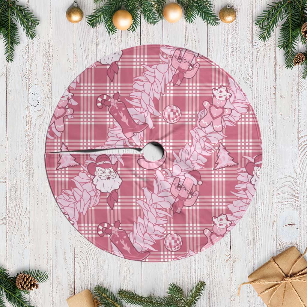 Pink Palaka Hawaii Cowboy Christmas Tree Skirt Paniolo Mix Maile Lei - Polynesian Pride