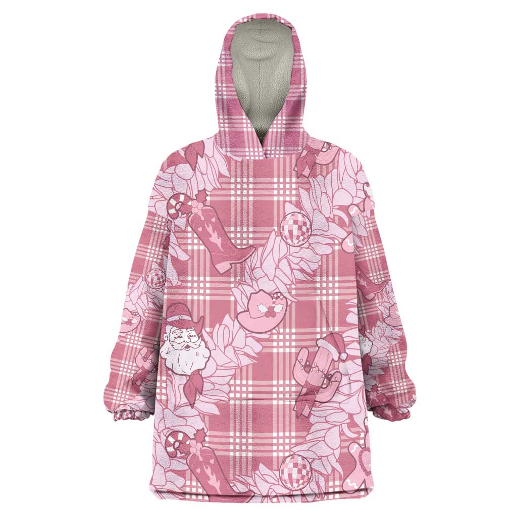 Pink Palaka Hawaii Cowboy Christmas Wearable Blanket Hoodie Paniolo Mix Maile Lei - Polynesian Pride
