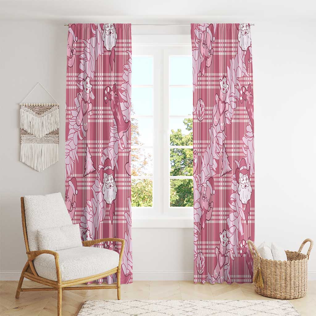 Pink Palaka Hawaii Cowboy Christmas Window Curtain Paniolo Mix Maile Lei - Polynesian Pride