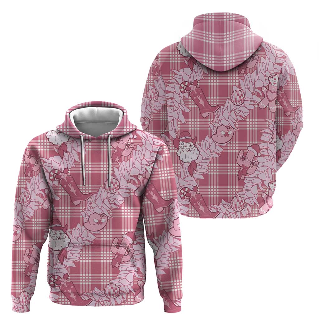 Pink Palaka Hawaii Cowboy Christmas Zip Hoodie Paniolo Mix Maile Lei - Polynesian Pride
